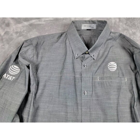 Doc & Amelia AT&T Embroidered Logo Employee‎ button Shirt Gray Long Sleeve Large - Picture 1 of 7